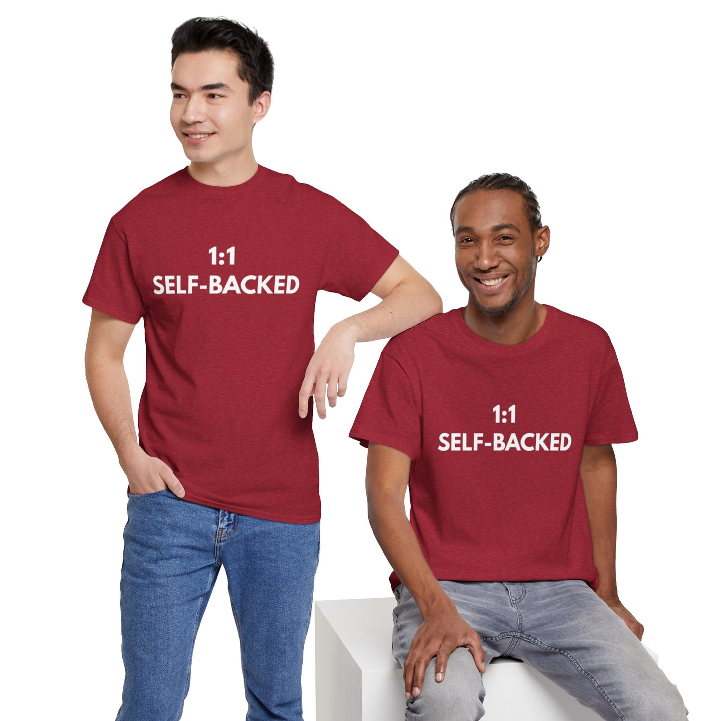 Unisex Heavy Cotton Tee with '1:1 SELF-BACKED' Design - Casual Wear, Gifts for Motivation, Self-Care, Everyday Comfort, Statement Tee