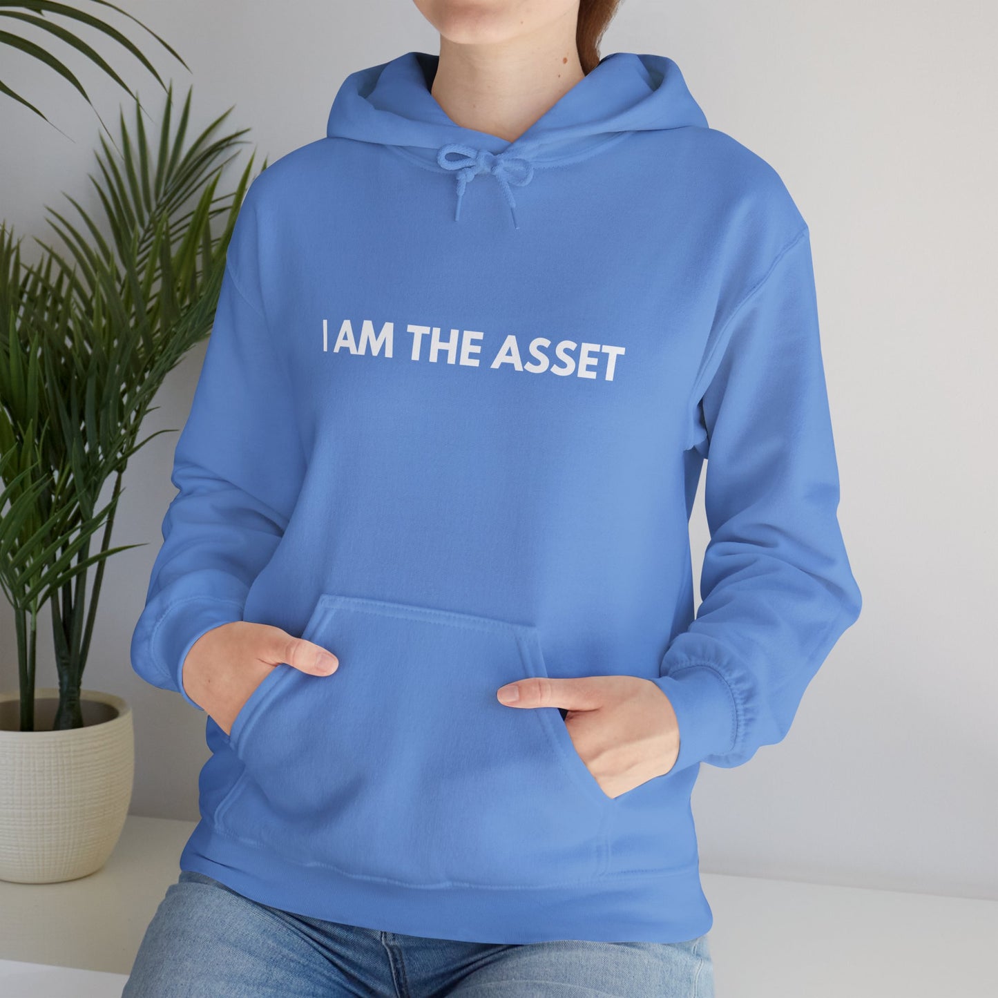 Unisex Heavy Blend Hoodie - "I AM THE ASSET" Cool Casual Sweatshirt, Gift for Entrepreneurs, Cozy Lounge Wear, Motivational Apparel, [...]