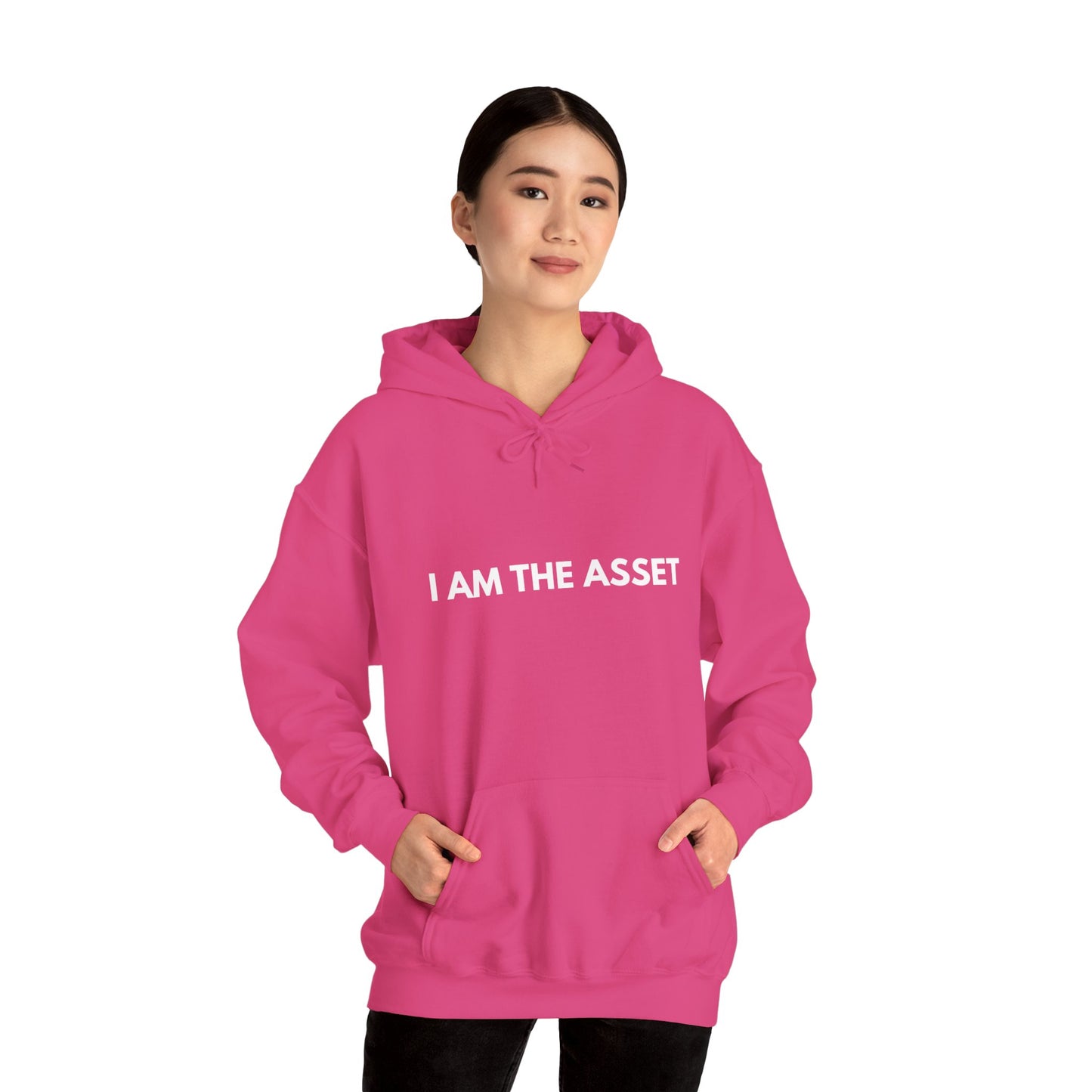 Unisex Heavy Blend Hoodie - "I AM THE ASSET" Cool Casual Sweatshirt, Gift for Entrepreneurs, Cozy Lounge Wear, Motivational Apparel, [...]
