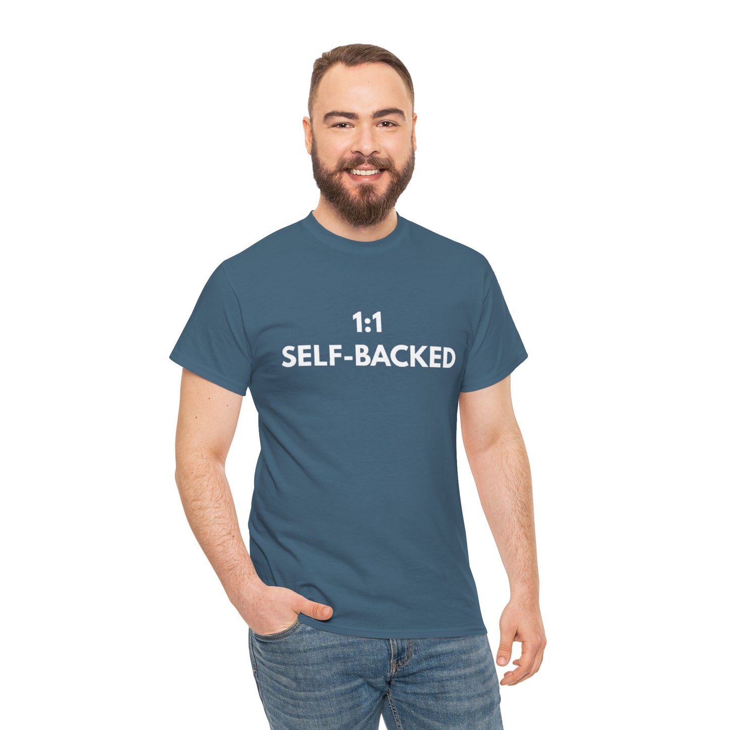 Unisex Heavy Cotton Tee with '1:1 SELF-BACKED' Design - Casual Wear, Gifts for Motivation, Self-Care, Everyday Comfort, Statement Tee