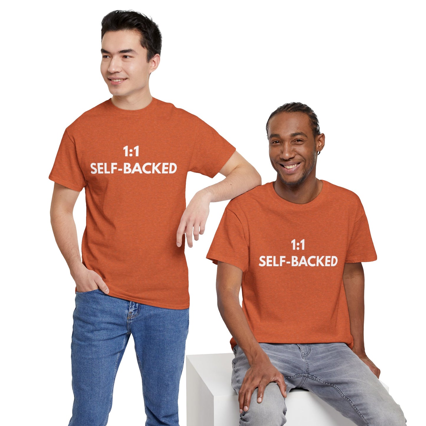Unisex Heavy Cotton Tee with '1:1 SELF-BACKED' Design - Casual Wear, Gifts for Motivation, Self-Care, Everyday Comfort, Statement Tee